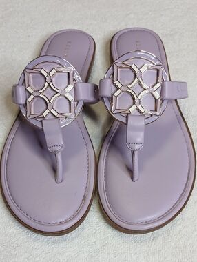 Kelly & Katie Lilac Thong Sandals with Gold Logo Medallion